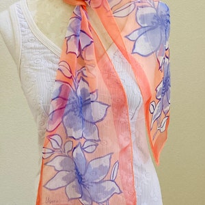 Vintage Vera Neumann Floral Scarf: Peach, Orange, Blue, 1970s