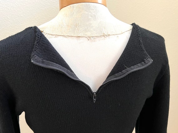 Black Wool Knit Pullover Sweater with Patterned L… - image 5