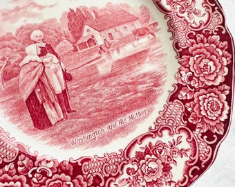 Crown Ducal England George Washington Bicentenary Memorial Red Plate 1932, Washington and His Mother