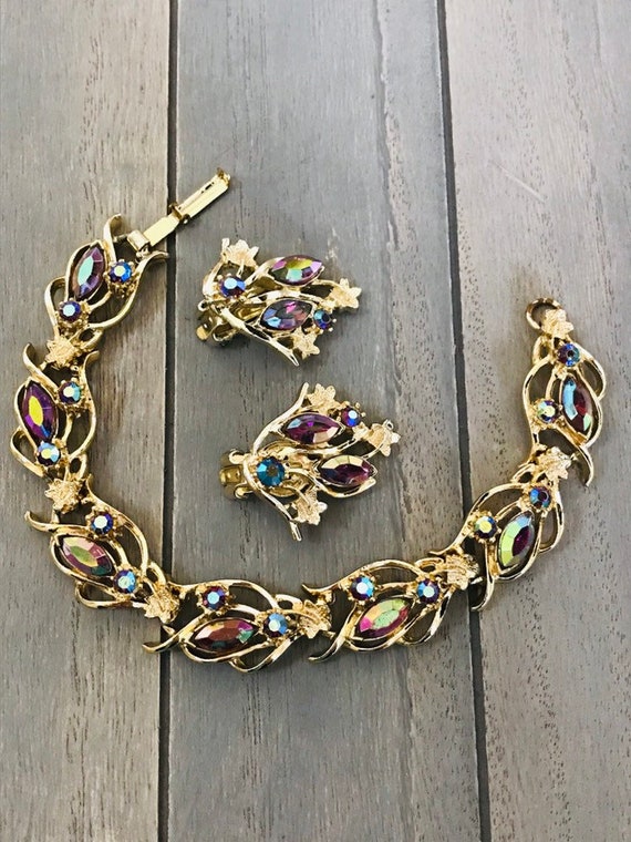 Vintage Gold and Aurora Borealis Purple Rhinestone Bracelet - Etsy