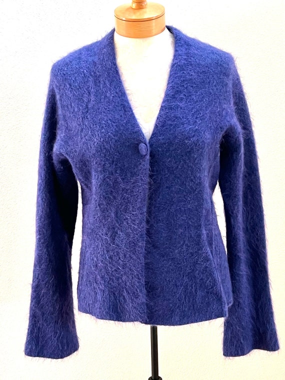 Eileen Fisher Blue Angora Wool Cardigan Sweater Size Medium large