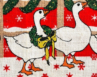 Vintage Christmas Linen Tea Towel: 12 Days of Christmas Geese