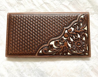 Nacona Brown Leather Floral Tooled Wallet