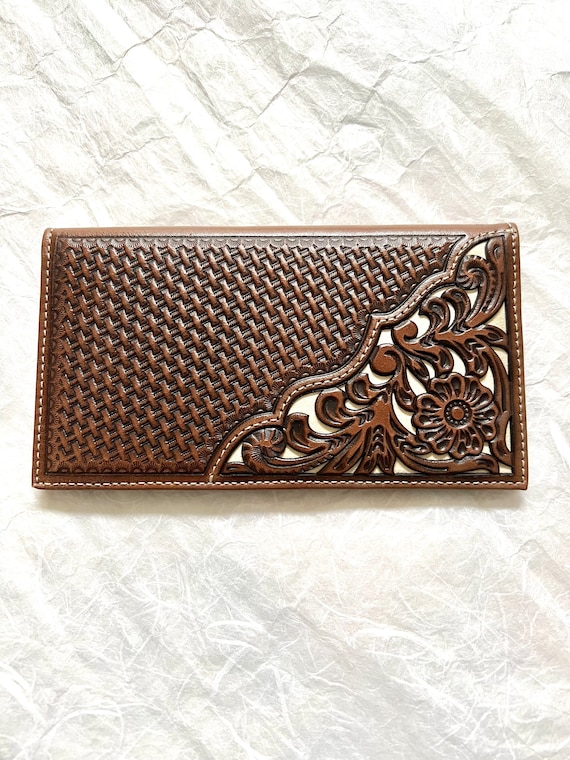 Nacona Brown Leather Floral Tooled Wallet