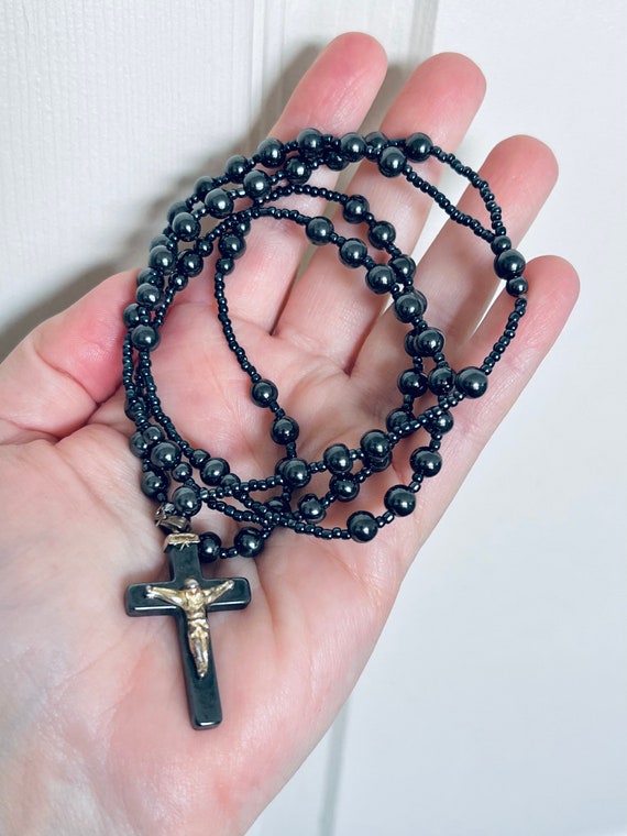 Hematite Rosary Prayer Beads, Five-Decade Rosary, 