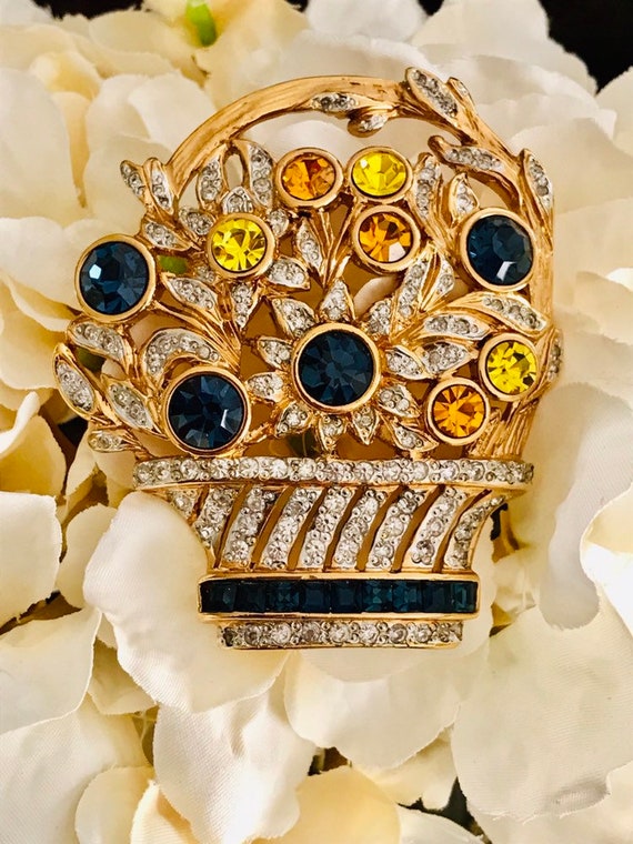 Vintage Vogue Bijoux Jeweled Flower Basket Brooch,