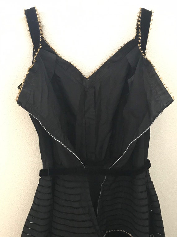 Vintage 1950’s Black Taffeta Velvet Sleeveless Pa… - image 9