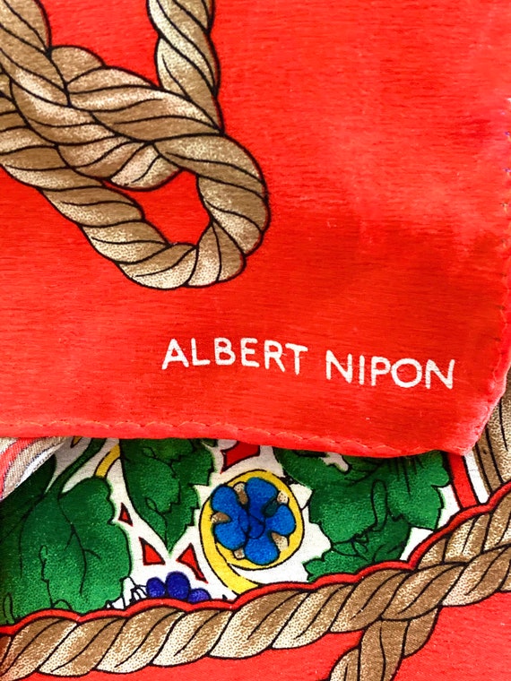 Albert Nipon Silk Scarf: Italian Theme, Orange Re… - image 3