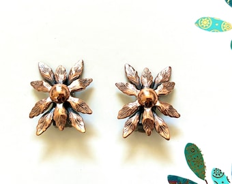 Vintage Renoir Copper Flower Clip-on Earrings, Modernist Copper MCM Jewelry