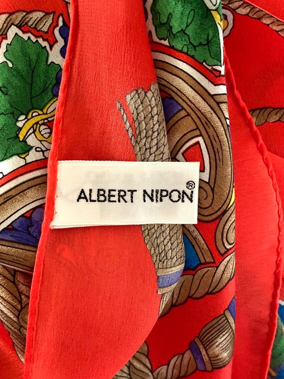 Albert Nipon Silk Scarf: Italian Theme, Orange Re… - image 8