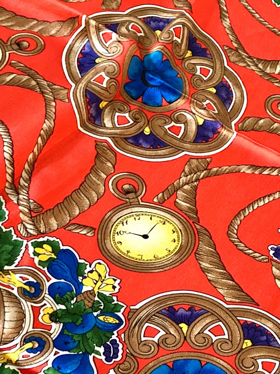 Albert Nipon Silk Scarf: Italian Theme, Orange Re… - image 7