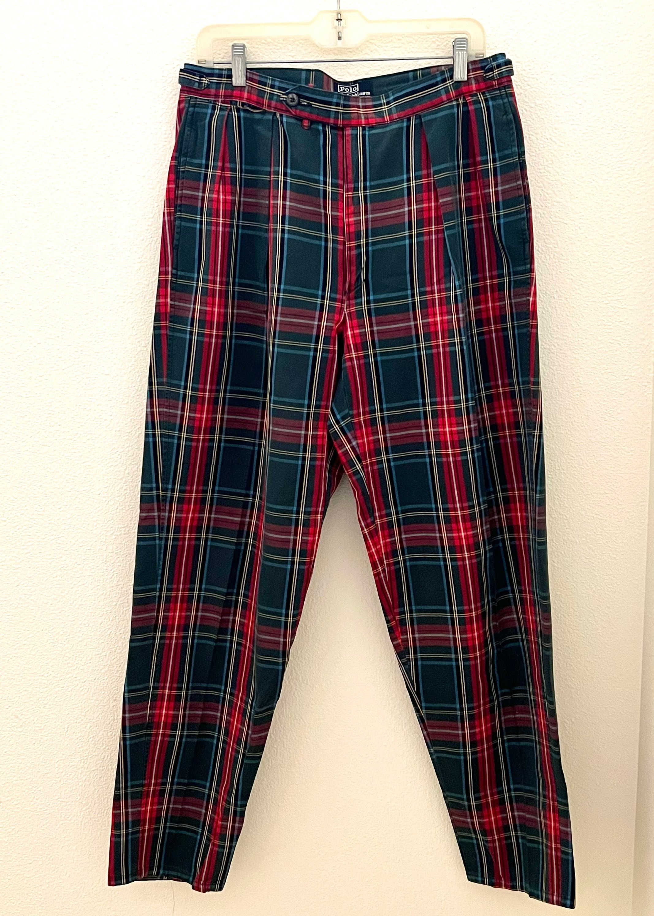 Vintage Ralph Lauren Polo Plaid Pants, 1980s Polo Hunter Green
