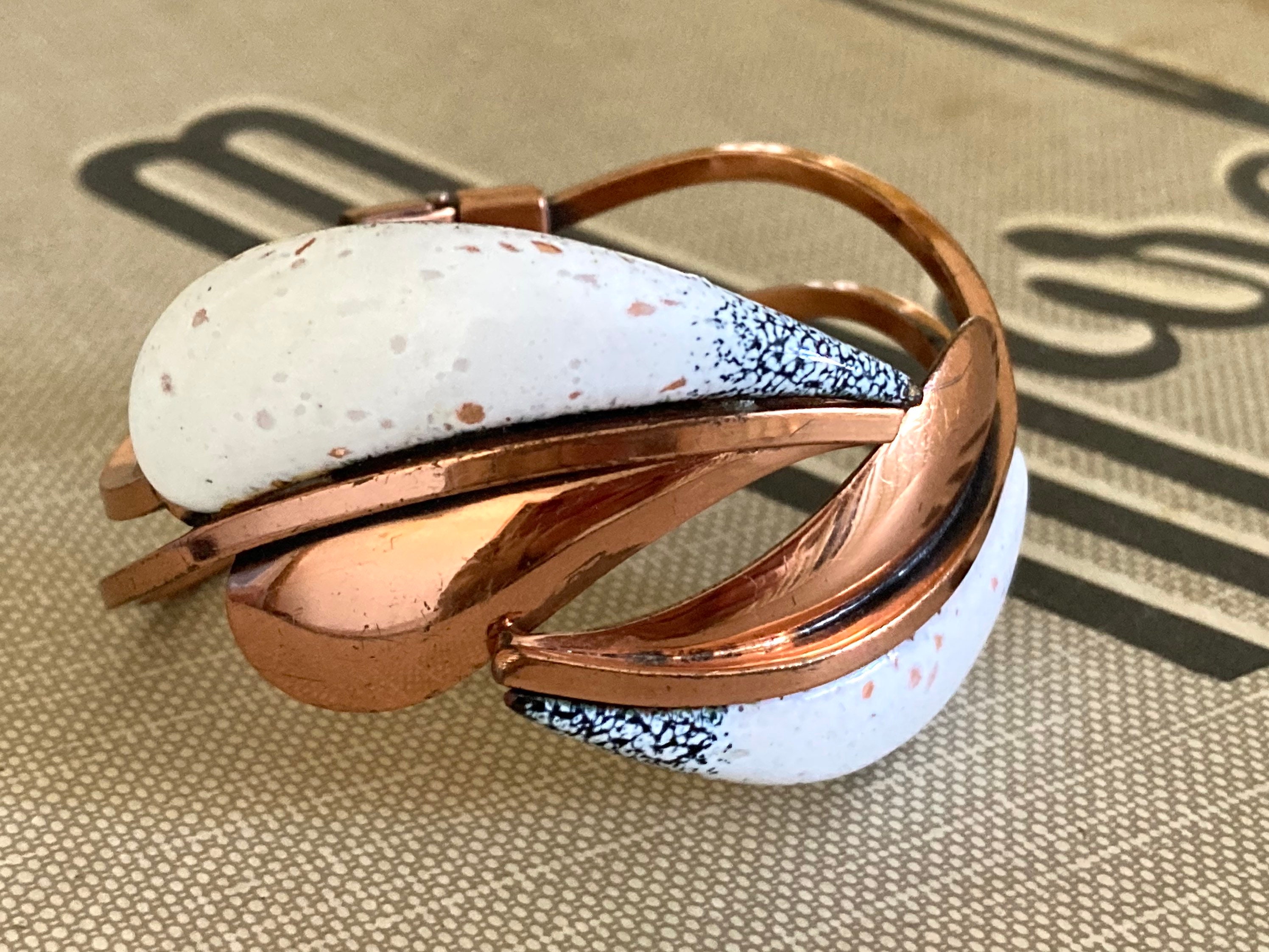 Vintage Renoir Matisse Copper Enamel Leaflet Clamper Bracelet