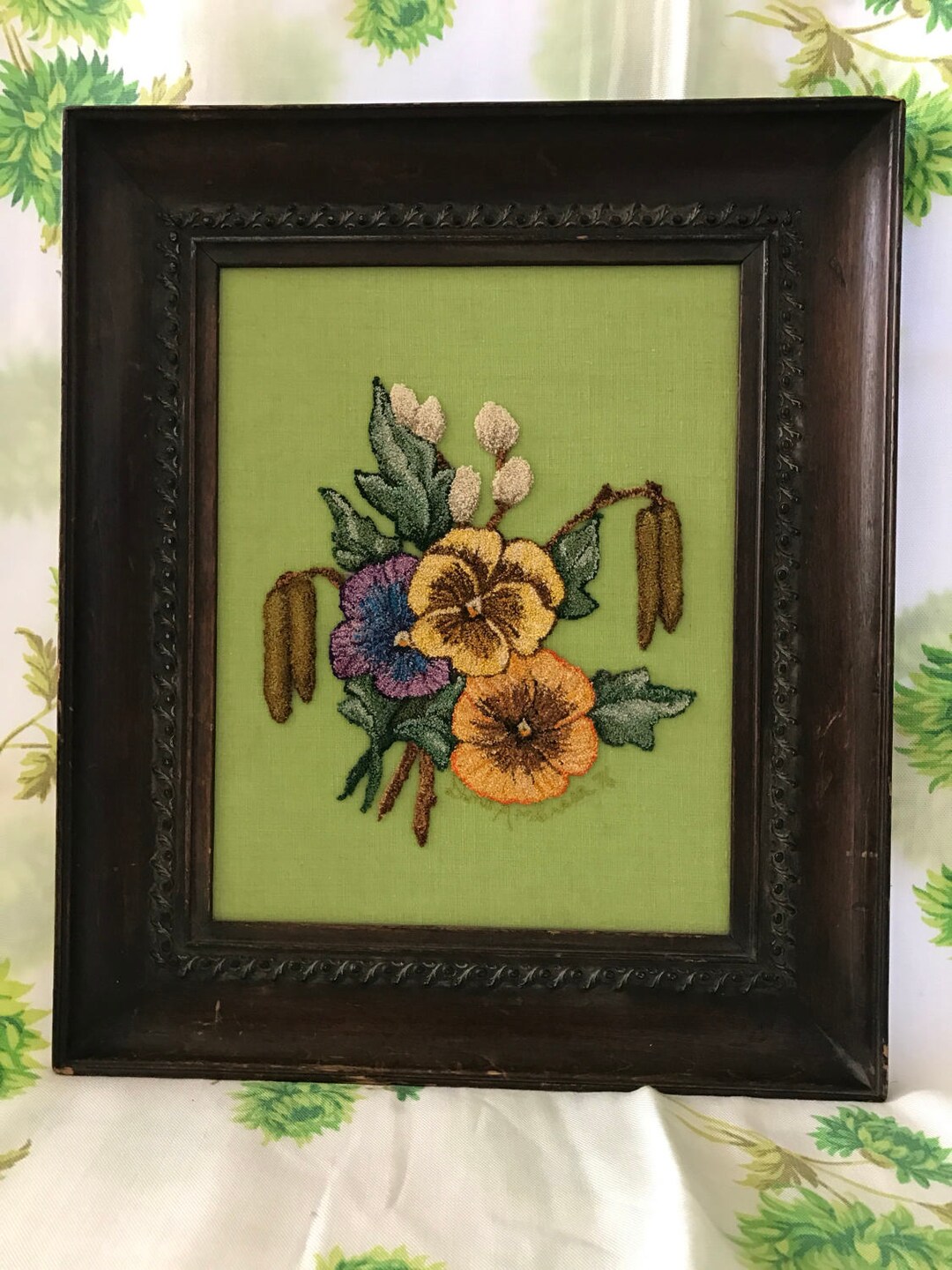 Russian Punchneedle Embroidery, Pansies, Framed Picture Etsy