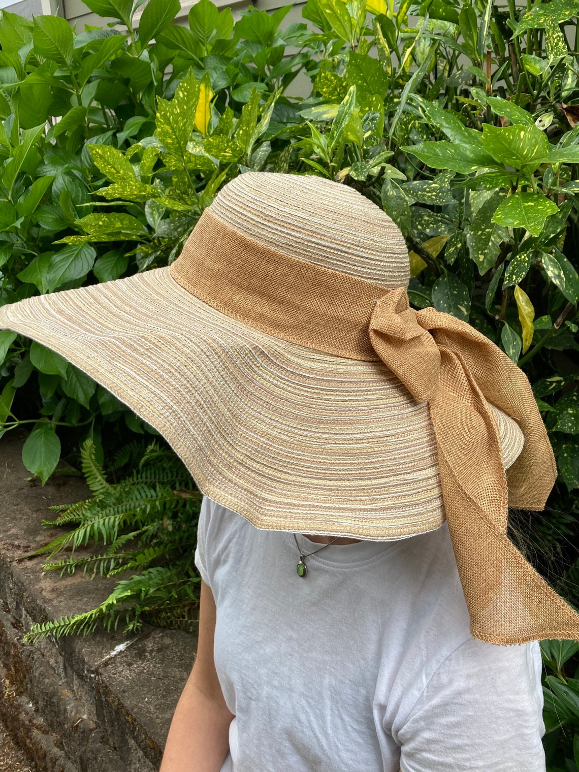 Floppy Straw Beach Sun Hat Natural Linen Bow Sun n Sand Etsy