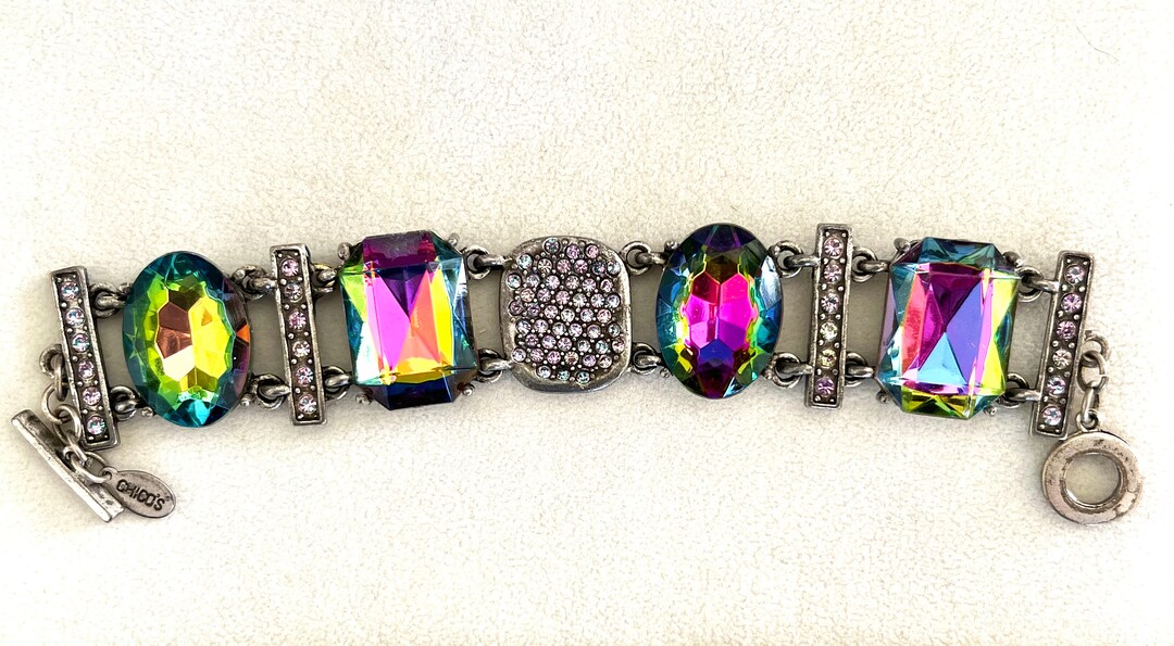 ブレスレット VINTAGE HOLLYWOOD Vine Beads Bracelet 4BFK491 Vintage Glass Green & White Beads Silver Tone Bracelet 7
