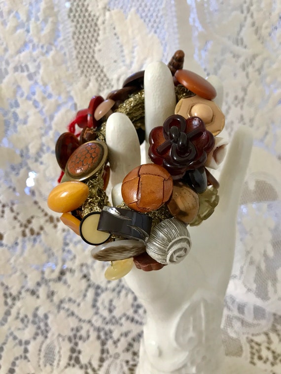 Vintage Button Bracelet, Butterscotch Bakelite Bu… - image 1