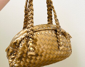 Deux Lux Gold Metallic Weave Top Handle Purse