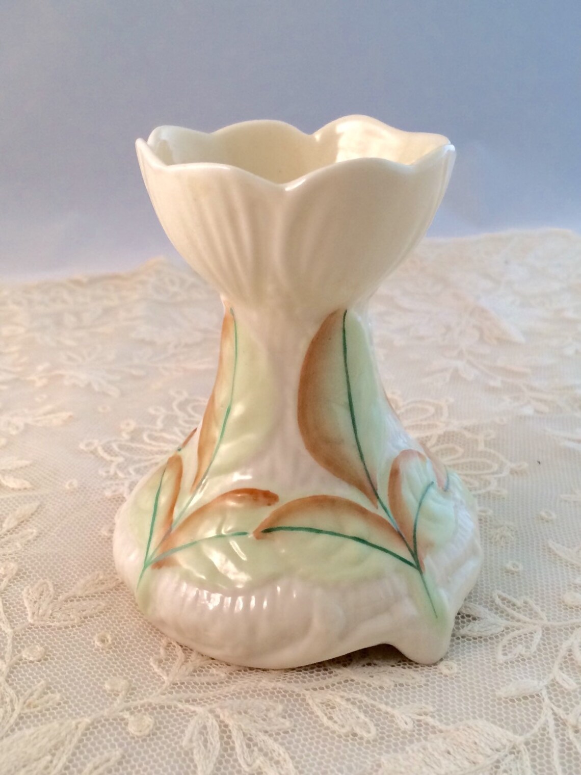 Belleek Potteries Porcelain Vase Leaf Spill Vase Irish Etsy
