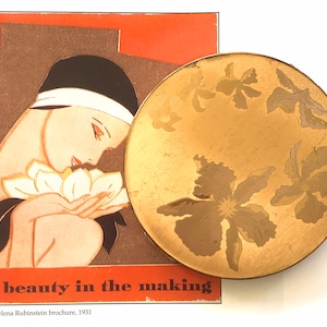 Vintage Elgin American Gold Tone Iris Loose Powder Mirrored Compact, 1950’s Cosmetic Collectible