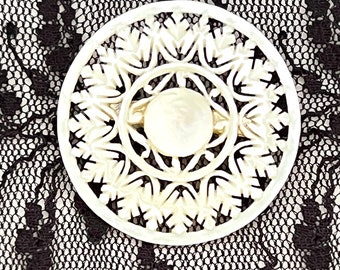 Mother of Pearl Hand Carved Brooch, Hand Crafted in Bethlehem