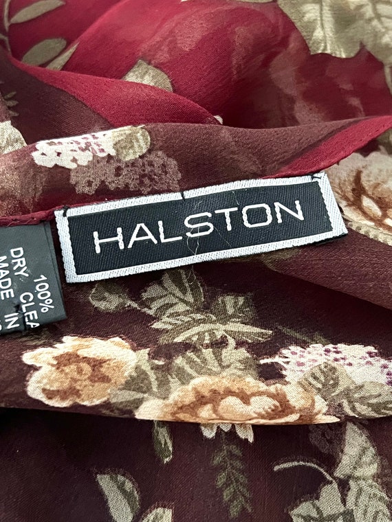 Vintage Halston Burgundy Floral Sheer Silk Scarf - image 5