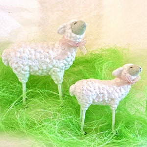 White Sheep Lamb Figurines, Set of Two, Farm Spring Easter Decor