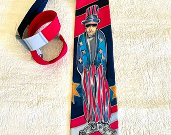 Uncle Sam Dude Patriotic Silk Artisan Necktie, Unique Art Necktie