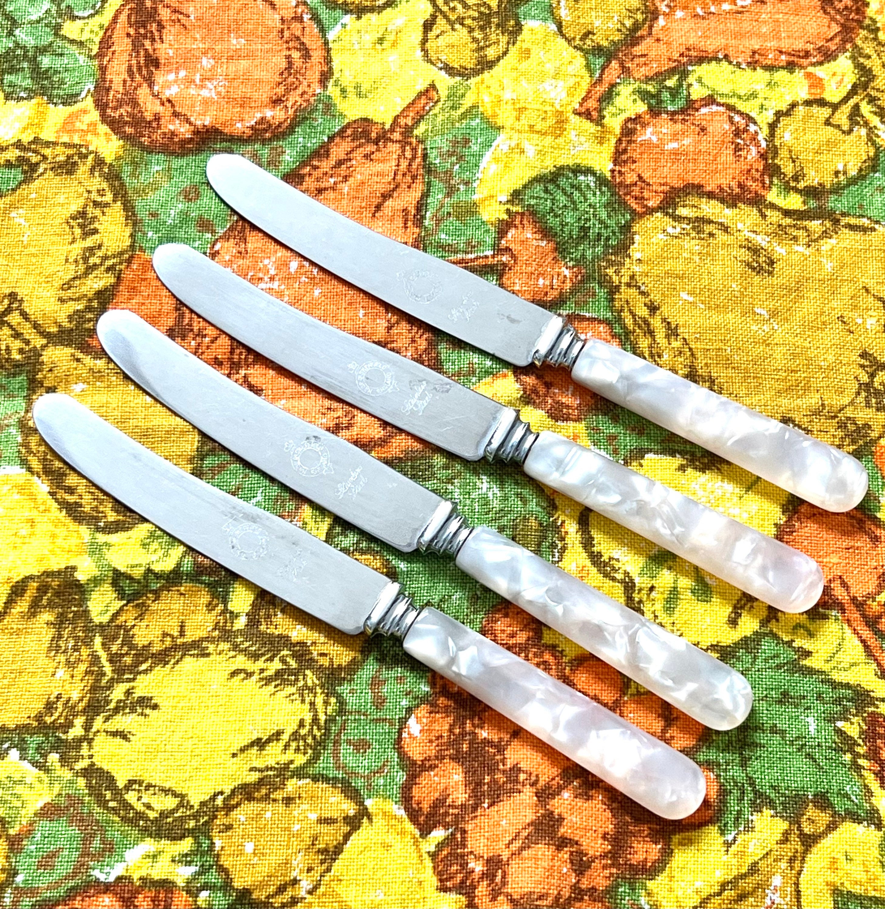Vintage Paris Mother of Pearl and Silver French Fruit and Spreader Knives