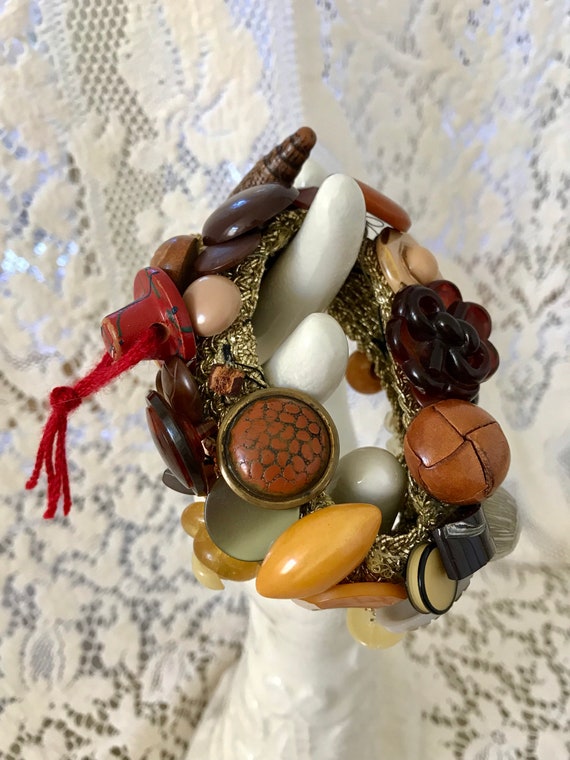 Vintage Button Bracelet, Butterscotch Bakelite Bu… - image 2