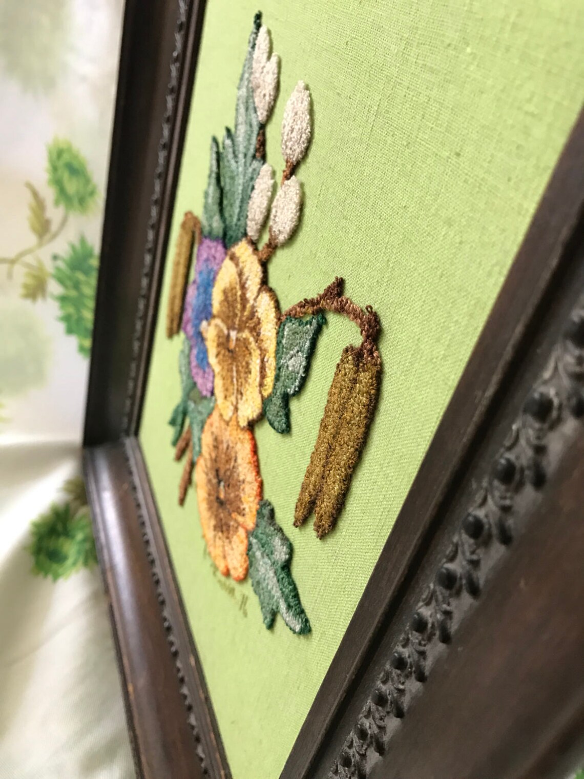 Russian Punchneedle Embroidery Pansies Framed Picture Etsy