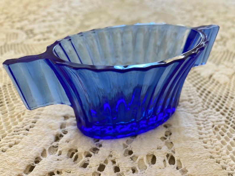 Vintage Cobalt Blue Glass Sugar Bowl Ribbed Pattern Brass Etsy