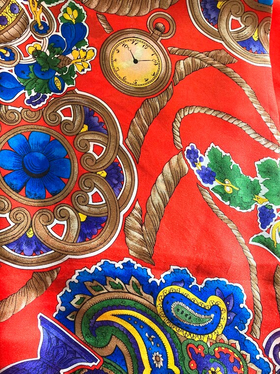 Albert Nipon Silk Scarf: Italian Theme, Orange Re… - image 6