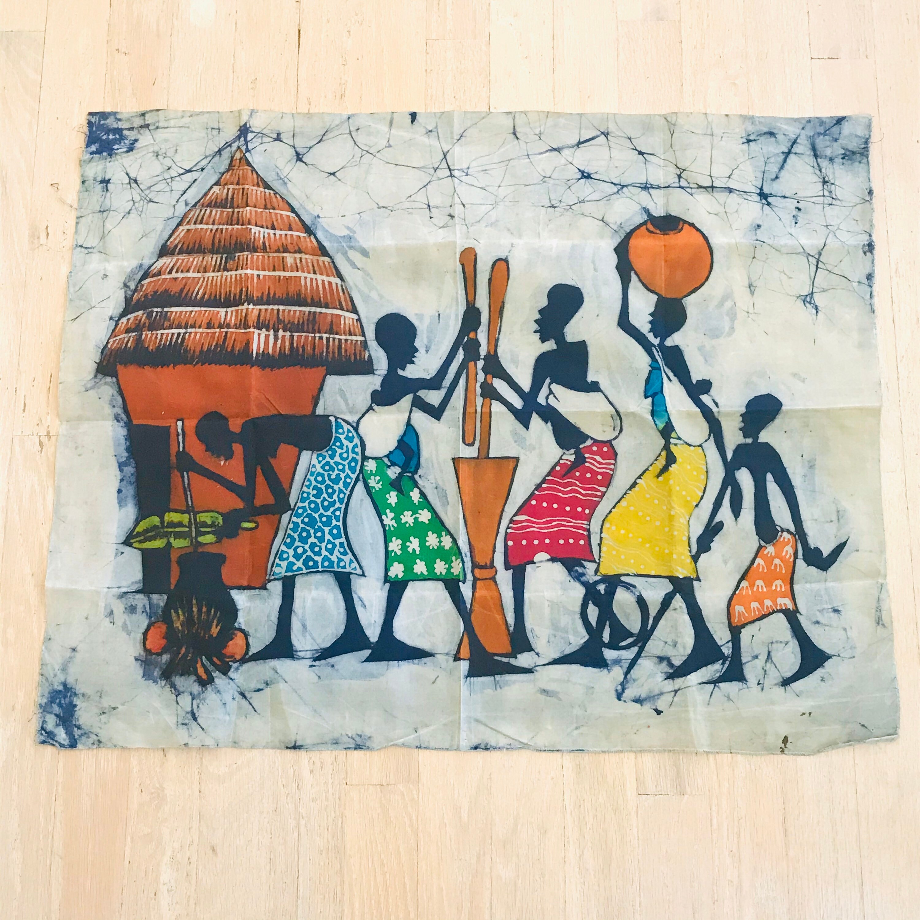 African Batik Art Village Scene Batik Painting 21 x 27 Etsy