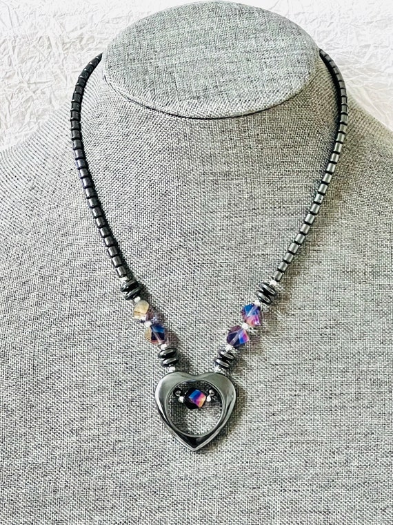 Hematite Heart Beaded Pendant Necklace