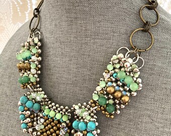 Pam Hiran Anthropologie Turquoise Green Brass Beaded Collar  display picture 1