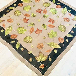 Vintage Anne Klein Silk Scarf for Collection XIIX, Fall Autumn Leaves, Designer Sheer Silk Scarf