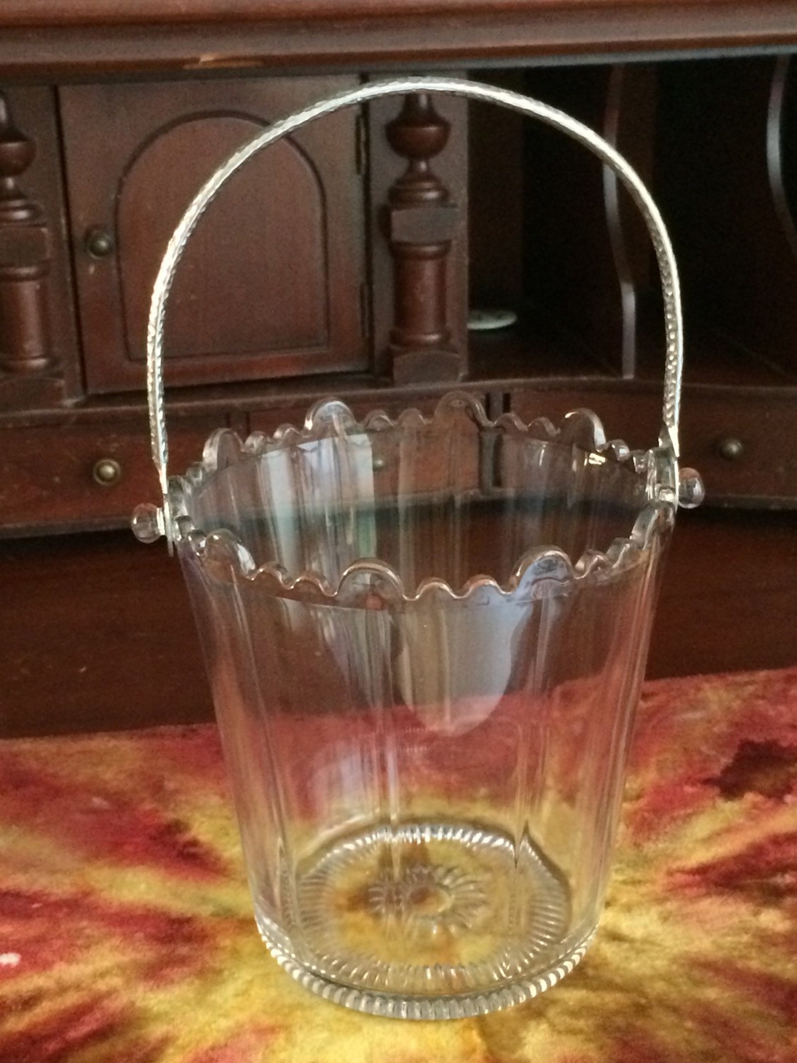 Vintage Clear Glass Ice Bucket Handled Ice Bucket Retro Etsy