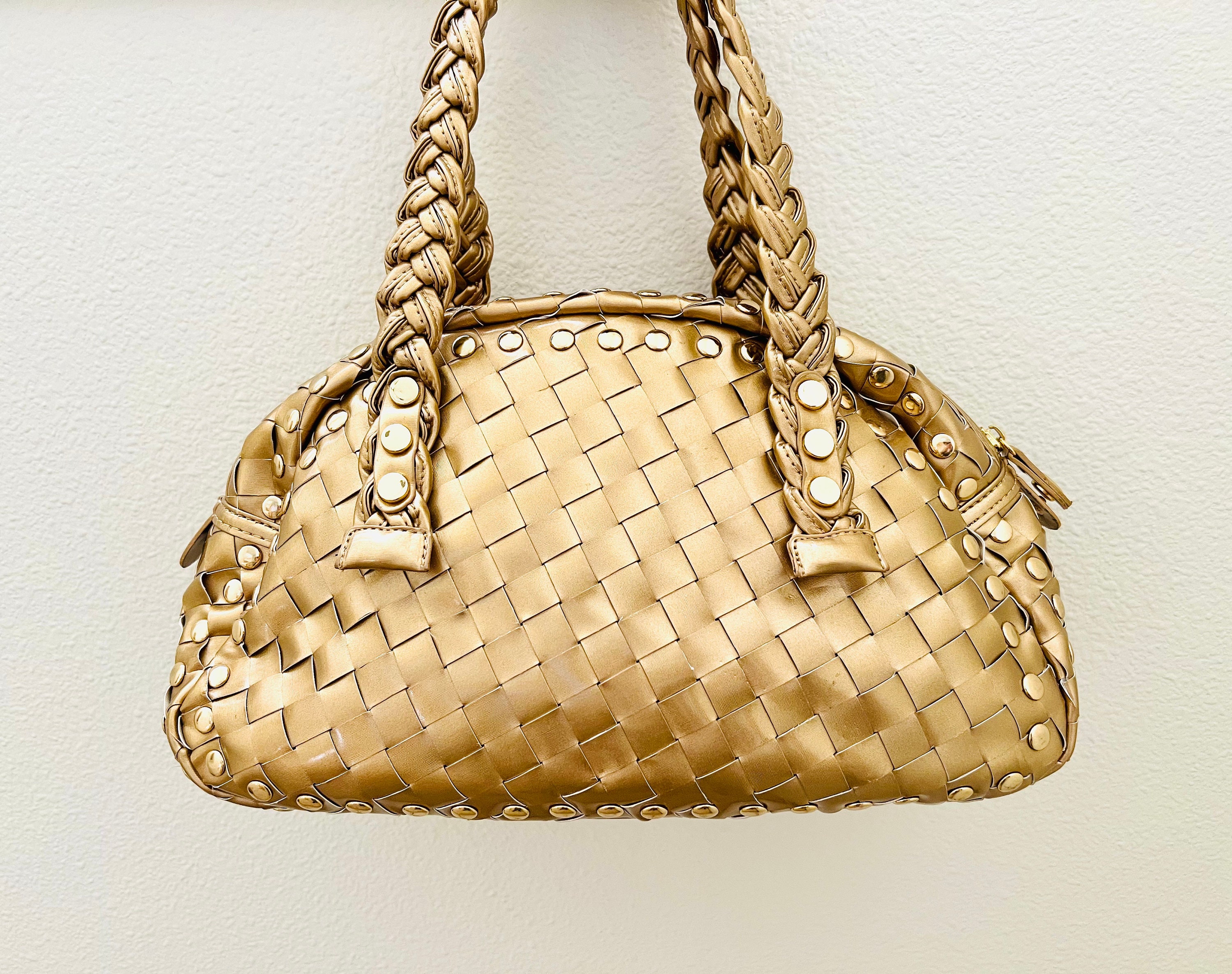 Deux Lux Gold Metallic Weave Top Handle Purse
