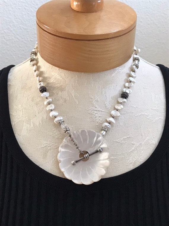 Freshwater Pearl and Shell Pendant Necklace
