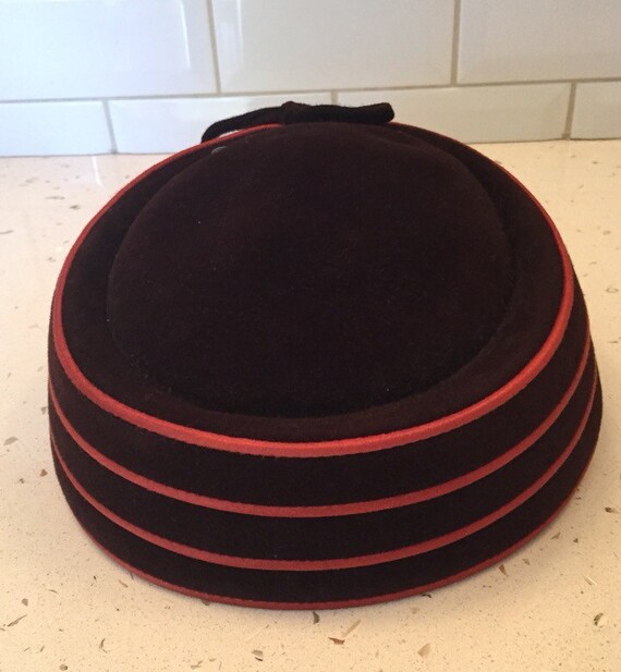 Vintage Brown and Orange Pill Box Hat