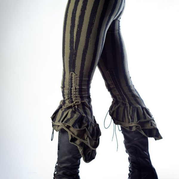 Steampunk Victoriana Sage Striped Ruffle Capris