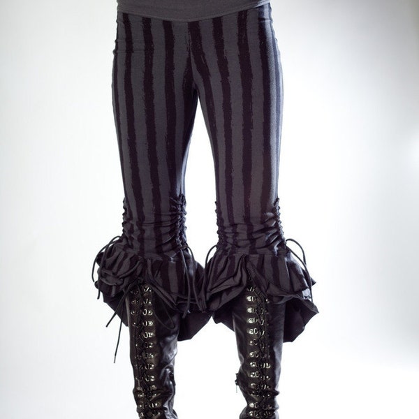 Gray Striped Ruffle Capris