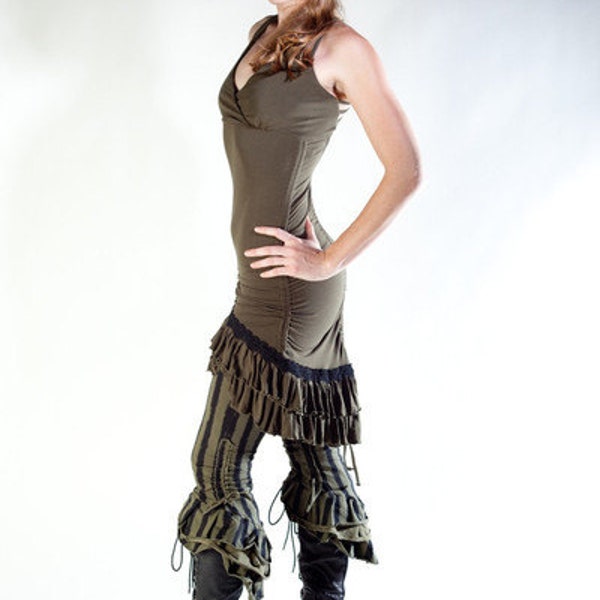Olive Victorian Steampunk Tango Rouched Dress for dancers, movers, and shakers