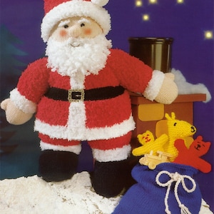 Knitting Pattern Christmas Red Santa Doll Fleecy Toy 51cm in 8ply + Snowflake