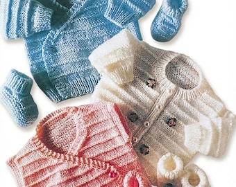 Baby Knitting Pattern Everyday Garter Ridge Cardigans Waistcoat Booties 8/4ply