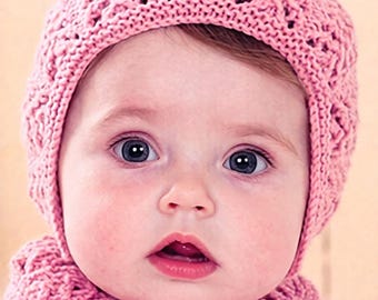 Baby Sweetness Knitting Pattern 0-7yr 8ply Lacy Little Bud Pink Cardigan/Bonnet