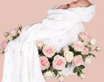 Baby Shawl Knitting Pattern Unusual 16 Eyelet Roses Diamond Design + Deep Border