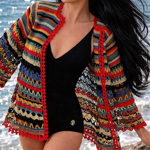 Vintage Crochet Zesty Holiday Beach Jacket Vibrant 32-38” 8ply Crepe PDF