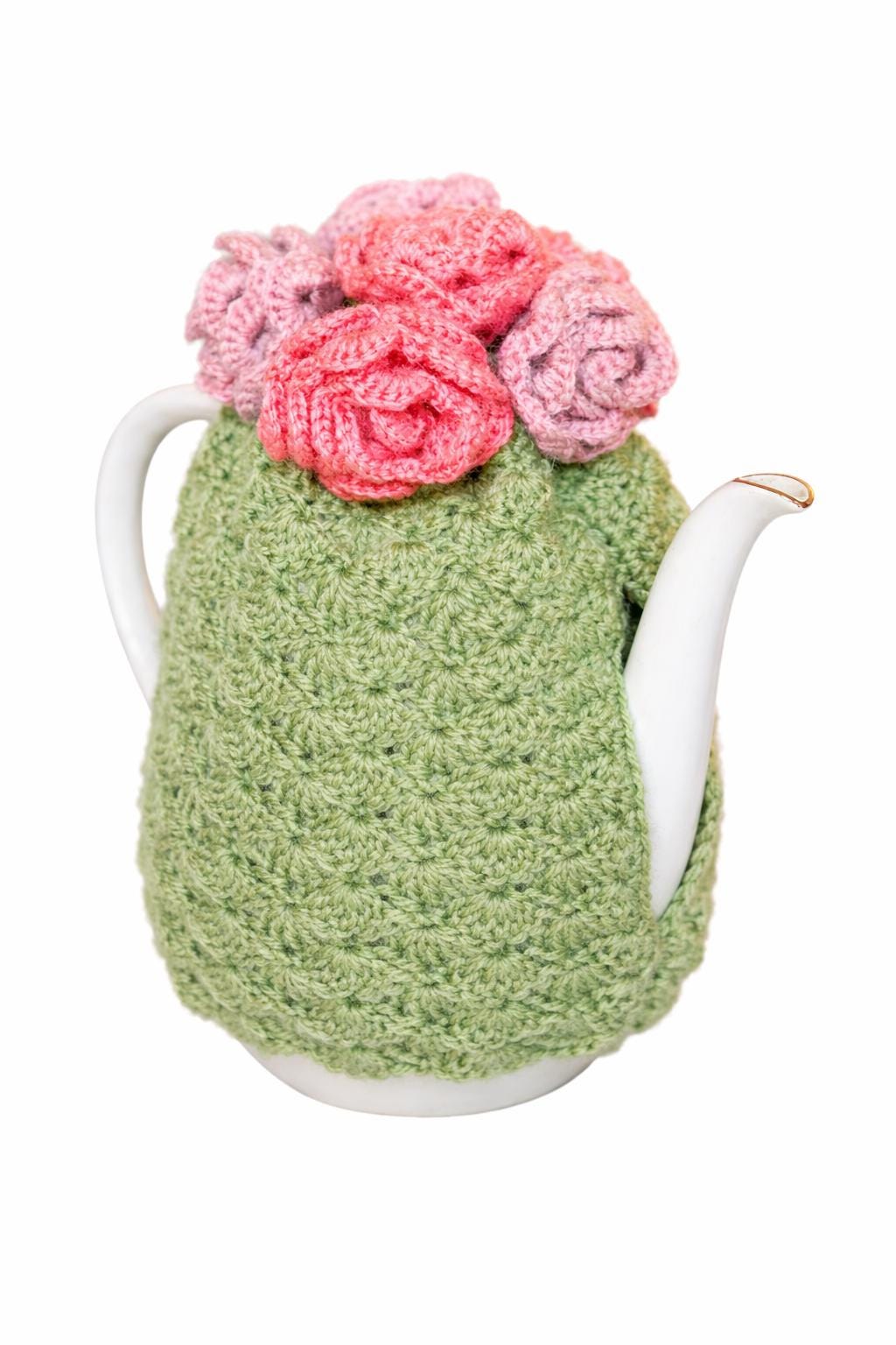 30 Tea Cozy Crochet Patterns for Teapots, Gifts, and Kitchen Decor 3 Vintage Roses Tea Cosy in Fern and Melon Shades